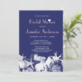 Ocean Love Navy Seashells Chic Vrijgezellenfeest Kaart (Staand voorkant)