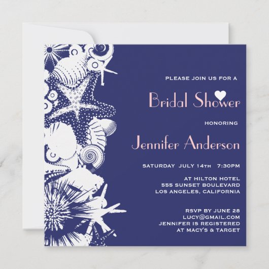 Ocean Love Navy Zeeschelpen Chic Vrijgezellenfeest Kaart (Voorkant)