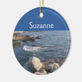 Ocean Lovers Blue Zee en Rocks Voeg kerstmis toe Keramisch Ornament (Links)