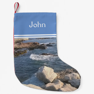 Ocean Lover's Blue Zee en Rocks Voeg naam toe aan Kleine Kerstsok
