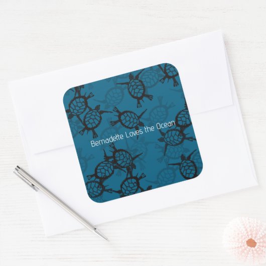 Ocean Lovers Zee Turtle Vierkante Sticker (Envelop)