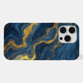 Ocean Luxe Marmer Flow ✨ Blauw & Goud Abstract iPhone Hoesje (Achterkant horizontaal)