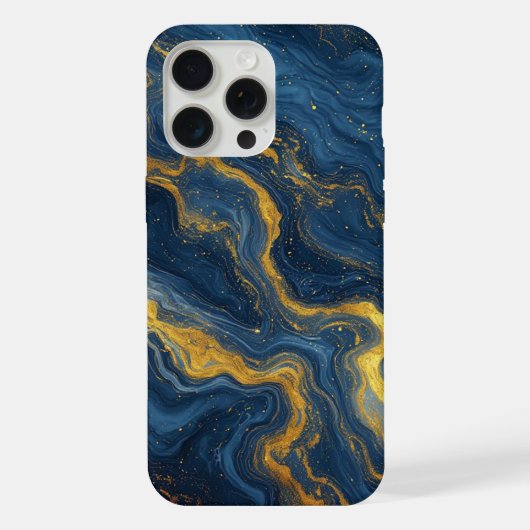 Ocean Luxe Marmer Flow ✨ Blauw & Goud Abstract iPhone Hoesje (Achterkant)