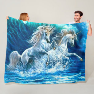 Ocean Magic Unicorn Waves Satin Fleece Deken