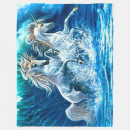 Ocean Magic Unicorn Waves Satin Fleece Deken
