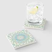 Ocean Mandala in blauw en grijs en wit Stenen Onderzetter (Zijkant)