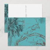  Ocean Map Collage Turquoise Briefkaart (Voorkant / Achterkant)