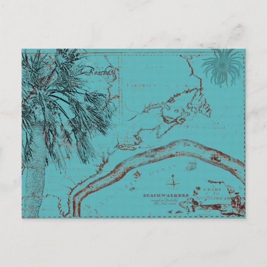  Ocean Map Collage Turquoise Briefkaart (Voorkant)