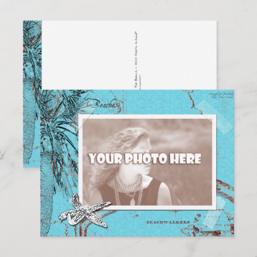  Ocean Map Collage Turquoise Foto Lijst Briefkaart (Voorkant / Achterkant)