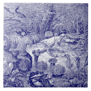 Ocean Marine Life Blauw & Wit Tegeltje