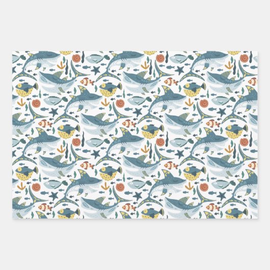 Ocean Marine onder het Zee Shark Birthday Cadeau Inpakpapier Vel (Voorkant 3)