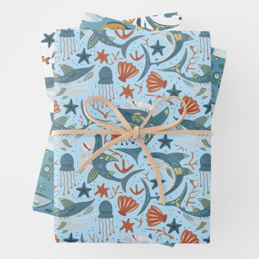 Ocean Marine onder het Zee Shark Birthday Cadeau Inpakpapier Vel (In situ)