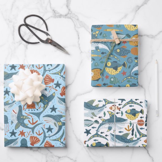 Ocean Marine onder het Zee Shark Birthday Cadeau Inpakpapier Vel (Voorkant)