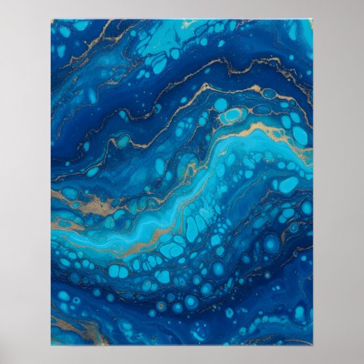 Ocean Marmer Blauw Abstracte Badkamer Muurkunst Poster (Voorkant)