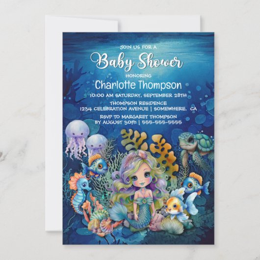 Ocean Mermaid Baby shower Invitation Kaart (Voorkant)