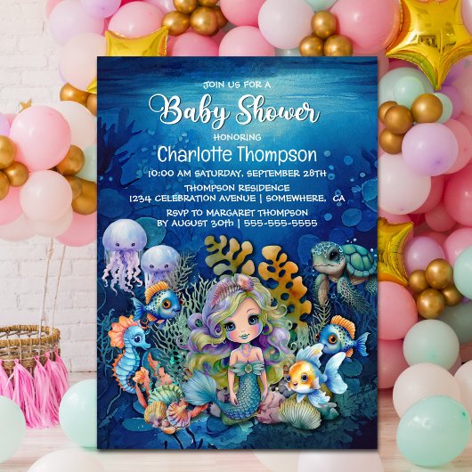 Ocean Mermaid Baby shower Invitation Kaart