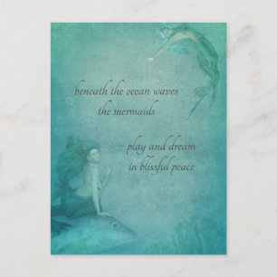Ocean Mermaid Blue Green Whimsical  Style Briefkaart