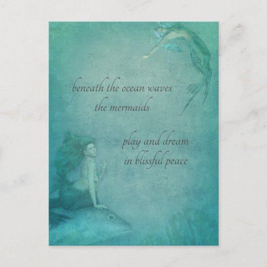 Ocean Mermaid Blue Green Whimsical Style Briefkaart (Voorkant)