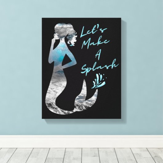 Ocean Mermaid Laten we een plash maken Canvas Afdruk (Insitu (Houten vloer))