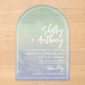 Ocean Mist Blue Blauwgroen Arch Lijst Wedding Acryl Uitnodigingen (Voorkant)