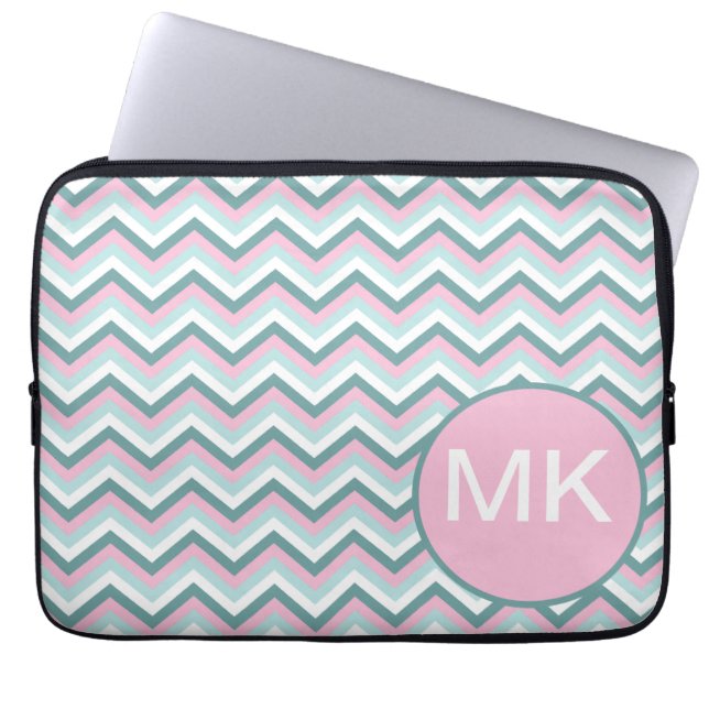 Ocean Mist Chevron Pattern Laptop Sleeve (Voorkant)