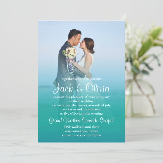 Ocean Mist Wedding Uitnodiging (Staand voorkant)
