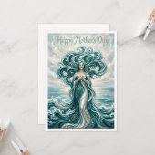 "Ocean Moeder — Zee Godin Golf Art, Moederdag Kaart (Voorkant / Achterkant in situ)