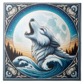 Ocean & Moon achtergrond met Wolf Tegel ontwerp Tegeltje (Voorkant)