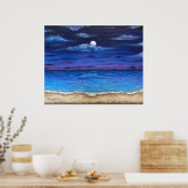 "Ocean Moon" Full Moon Beach Scene Poster Afdrukke (Keuken)