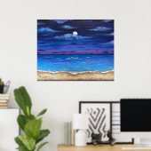 "Ocean Moon" Full Moon Beach Scene Poster Afdrukke (Thuiskantoor)