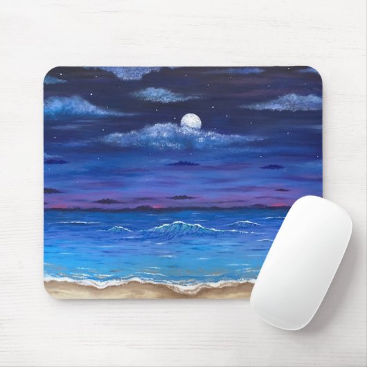 "Ocean Moon" Full Moon over Beach Scene Muismat (Met muis)