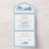 Ocean Mountain Lighthouse Blue Waterverf Wedding All In One Uitnodiging (Binnen)