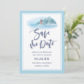 Ocean Mountain Lighthouse Blue Waterverf Wedding Save The Date (Staand voorkant)