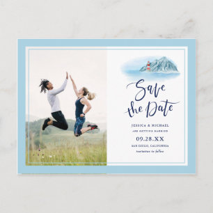 Ocean Mountain Lighthouse Wedding Save the Date Uitnodiging Briefkaart