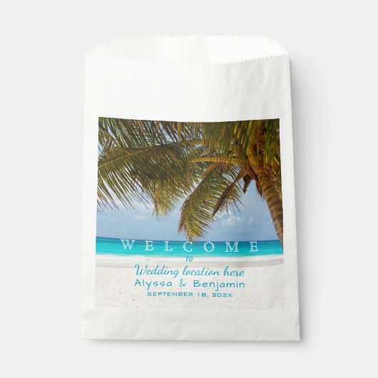 Ocean n Palm Trees Destination Wedding Welcome Bedankzakje (Voorkant)