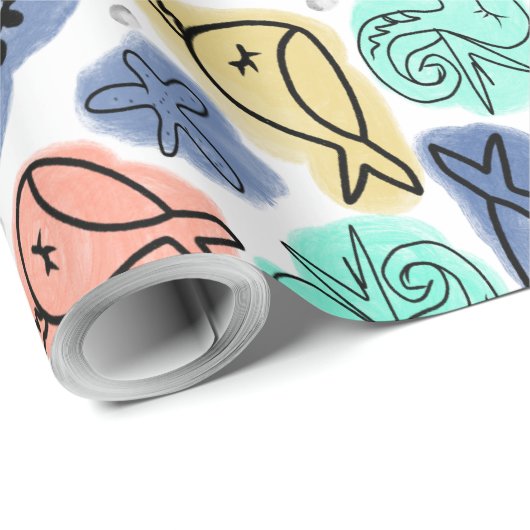 Ocean Narwhale Seahorse Turtle Doodles Cadeaupapier (Rol Hoek)