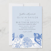 Ocean Navy Blue Shells Modern Wedding Kaart (Voorkant)