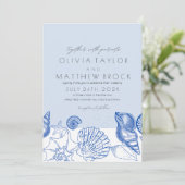 Ocean Navy Blue Shells Modern Wedding Kaart (Staand voorkant)