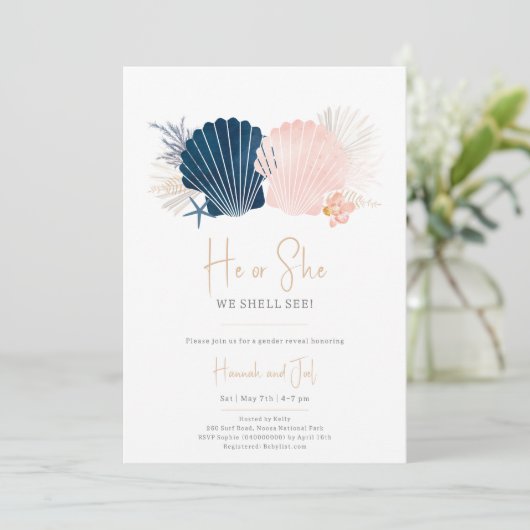 Ocean Navy en Blush Roze Geslacht Onthullen Hij Of Kaart (Staand voorkant)