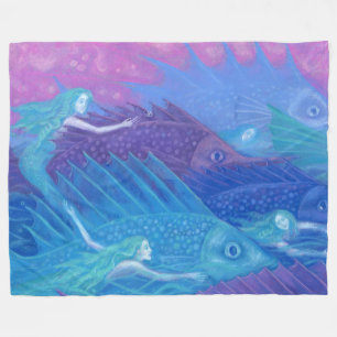 'Ocean nomads' fantasiekunst, vissen, zeemeerminne Fleece Deken