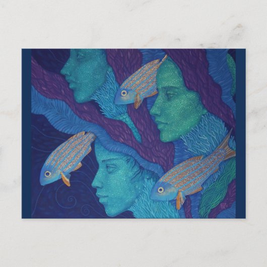Ocean Nomads, Nautical Fantasy Art Mermaids & Fish Briefkaart (Voorkant)