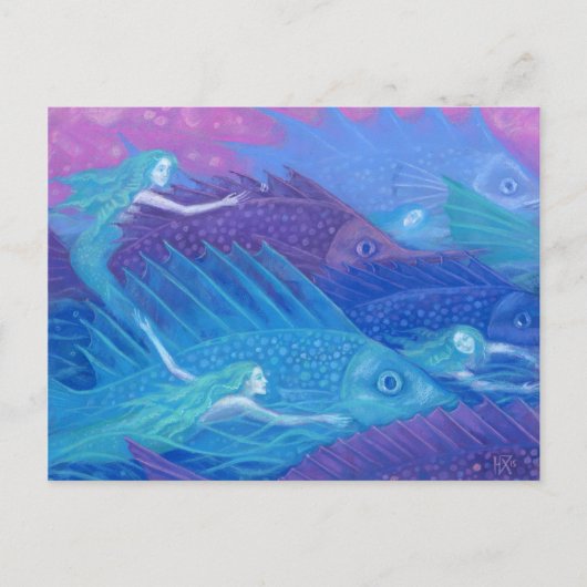 Ocean Nomads, Nautical Fantasy Art Mermaids & Fish Briefkaart (Voorkant)
