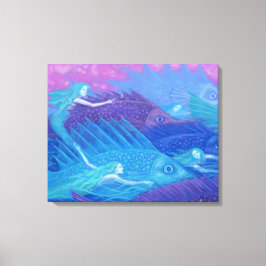 Ocean Nomads, Nautical Fantasy Art Mermaids & Fish Canvas Afdruk
