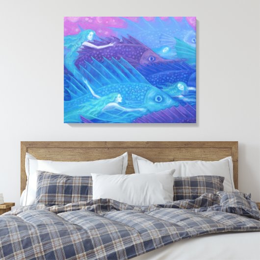 Ocean Nomads, Nautical Fantasy Art Mermaids & Fish Canvas Afdruk (Insitu (Slaapkamer))