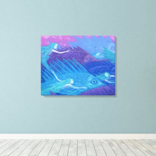 Ocean Nomads, Nautical Fantasy Art Mermaids & Fish Canvas Afdruk (Insitu (Houten vloer))