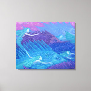 Ocean Nomads, Nautical Fantasy Art Mermaids & Fish Canvas Afdruk