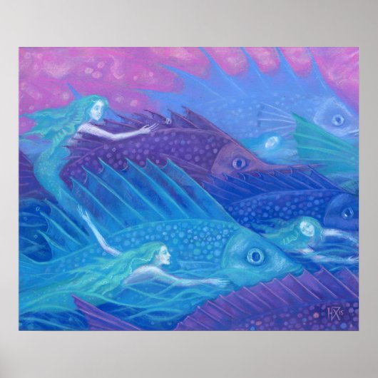 Ocean Nomads, Nautical Fantasy Art Mermaids & Fish Poster (Voorkant)