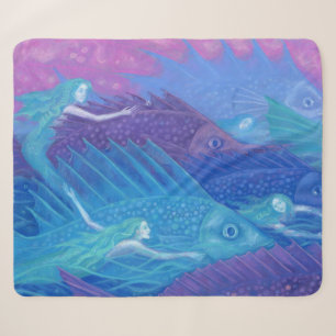 Ocean Nomads, Nautical Fantasy Art Mermaids & Fish Sherpa Deken