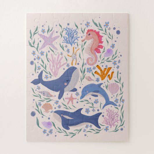 Ocean Nursery Art - Waanzinnige Zee Creatures Legpuzzel (Verticaal)