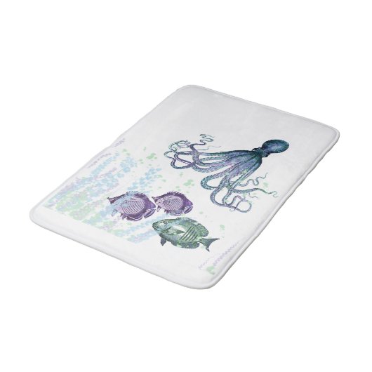 Ocean Octopus Indigo Blue Mauve Green Underwater Badmat (Gekanteld)